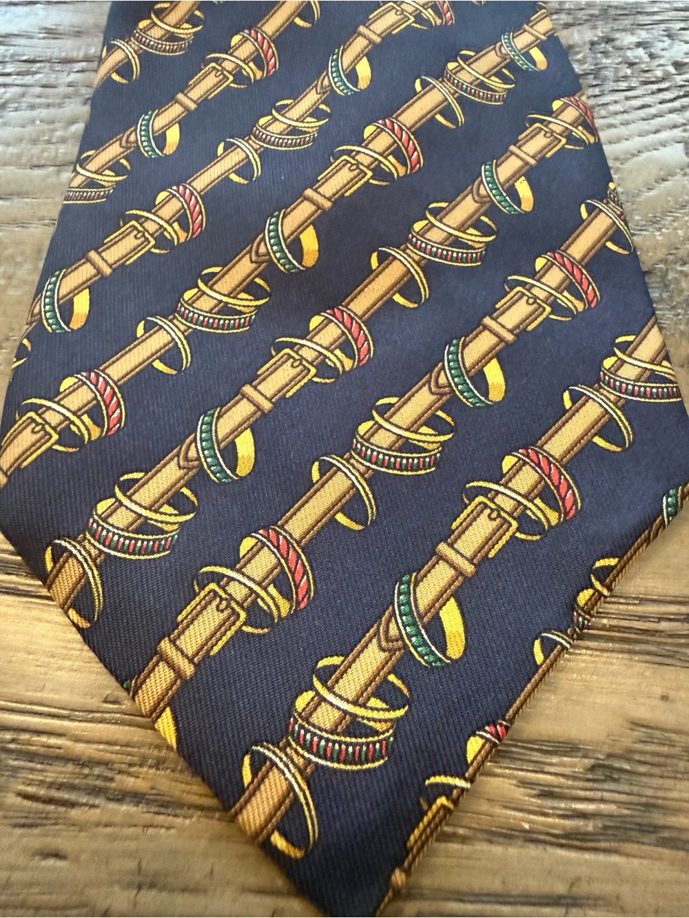 Fendi Navy Silk Tie with Gold Buckle Pattern - Picture 2 of 3